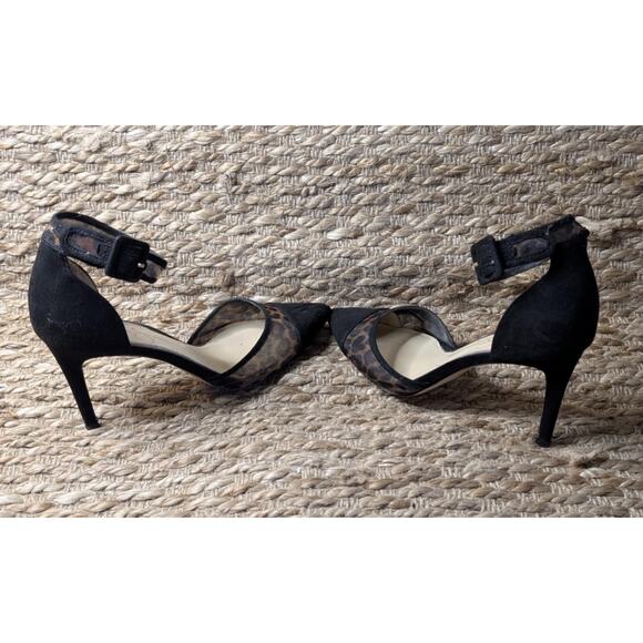 Jessica Simpson Size 8.5 Camania Mesh Cheetah Black Faux Suede Pointed Toe Heels - Picture 3 of 12